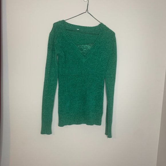 Long Sleeve Green Stretchy Sweater - Picture 1 of 16